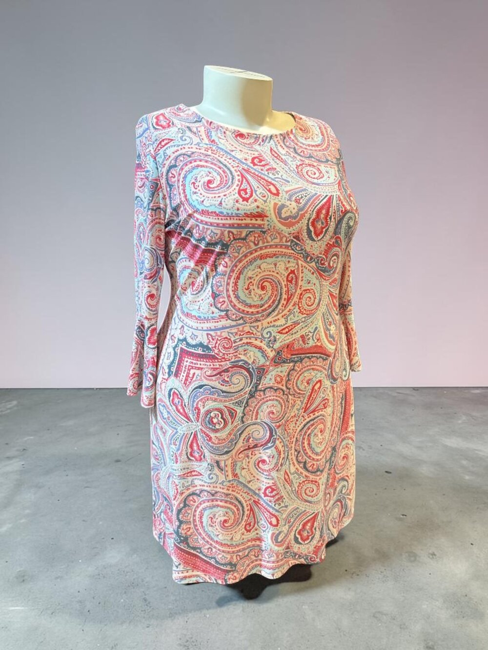 Tommy Hilfiger Sz 16 Pink & Blue Paisley Bell Sleeve Mid Length Dress